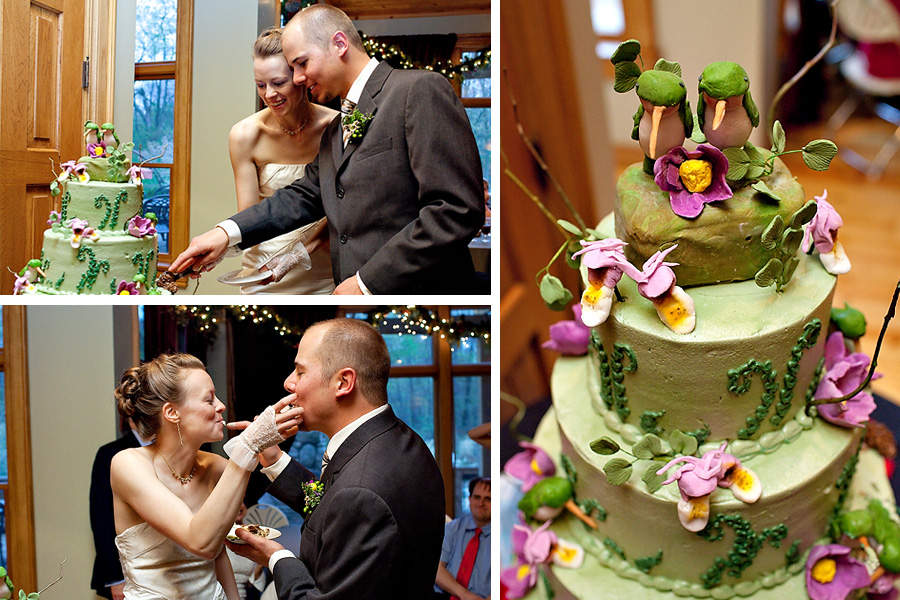 How charming was their wedding cake with the love birds on top